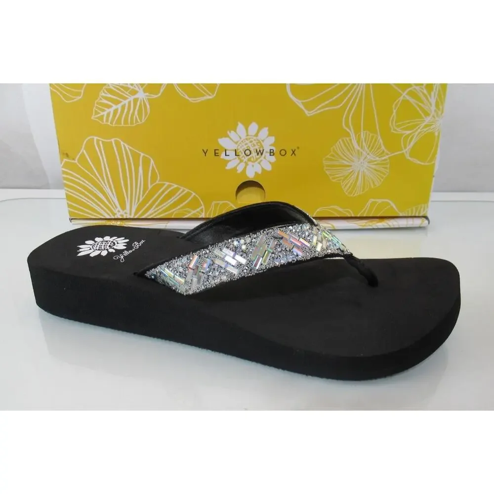 Yellow Box Size 7 Jazel Flip Flops Thong Sandals Comfort Silver - Picture 1 of 8